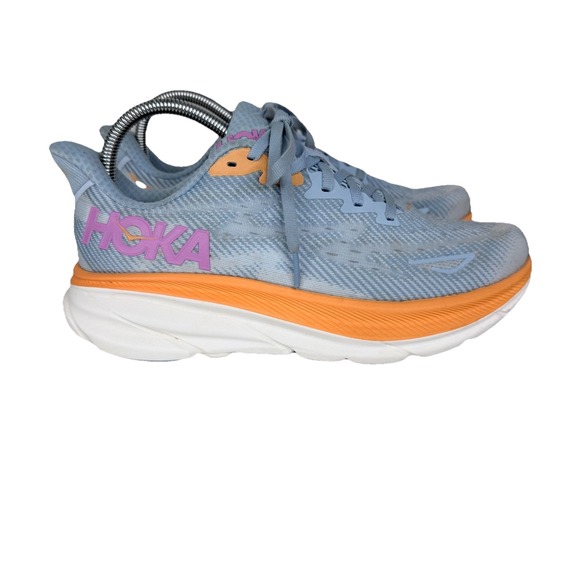 Hoka One One Shoes - Hoka One One Clifton 9 Athletic Running Shoes Blue Orange 1127896 Womens Sz 8.5B